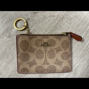 Coach signature logo rust tan color boutique key fob/ card holder wallet